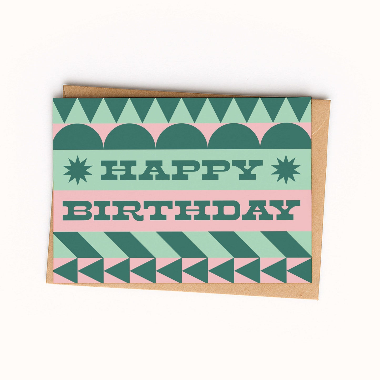 Geometric patterned birthday card with 'Happy Birthday' text on a white background