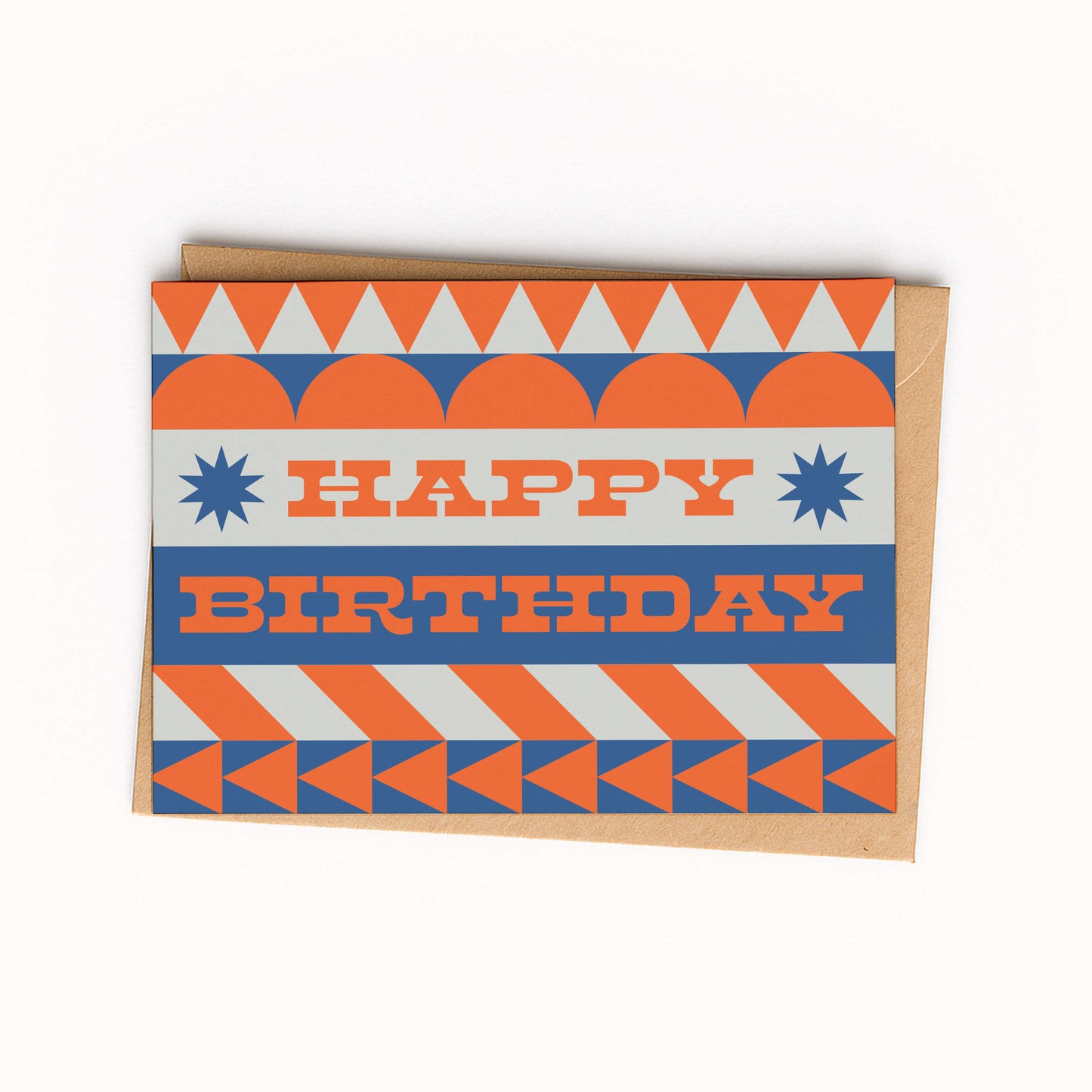 Geometric Happy Birthday Card - Orange and Blue
