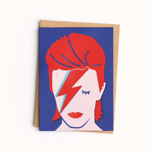 Greeting card with a stylized illustration of David Bowie