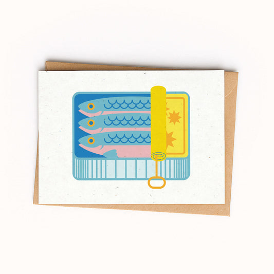 Greeting card with fish illustration and envelope on a white background